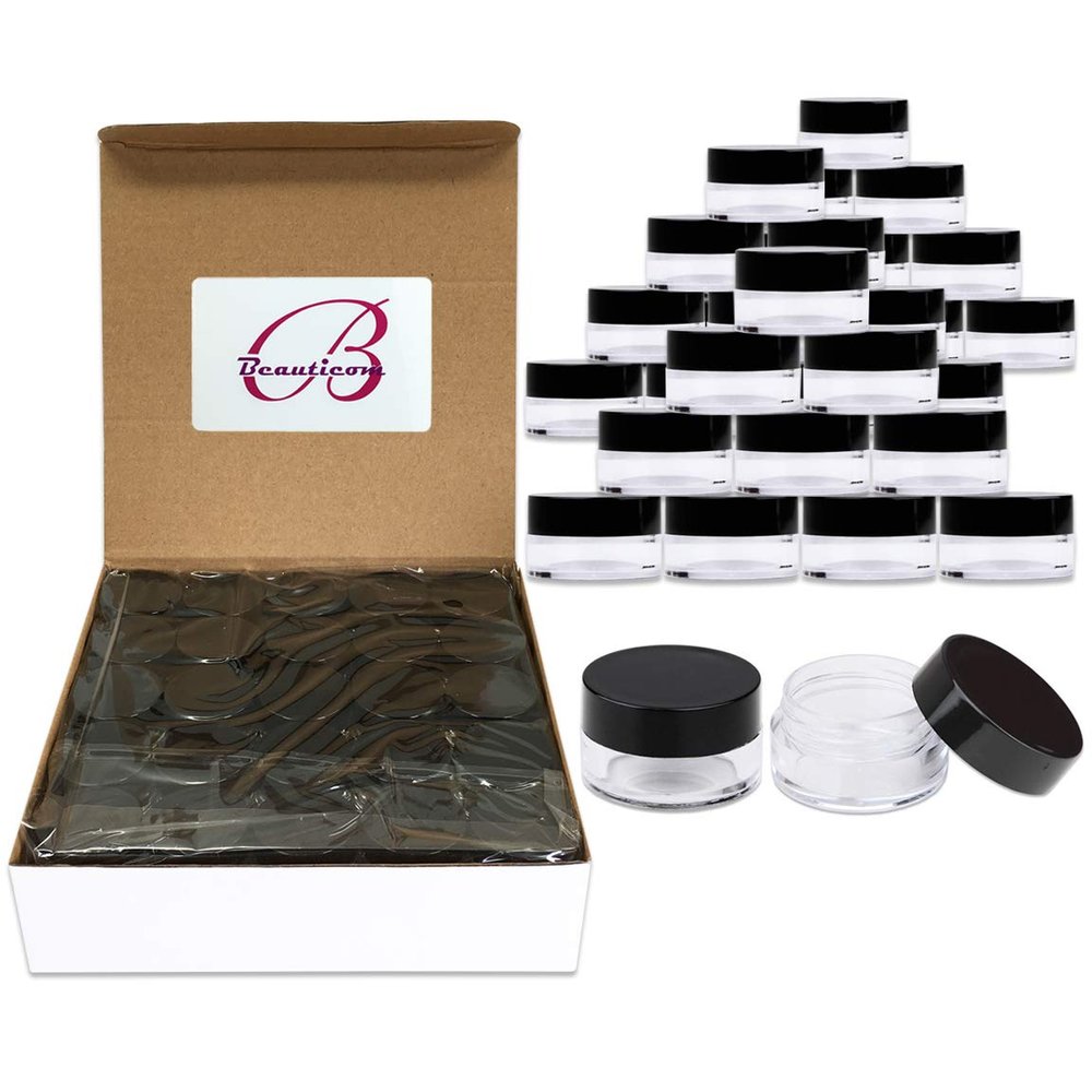 100 Jars - Beauticom High-Graded 5 Grams/5 mL BPA Free Thick Clear Acrylic 100% NO LEAK Plastic Jars empty Container Black Lid for Cosmetic, Lip Balm, Beads, Creams, Lotion, Liquids, Sample, Travel