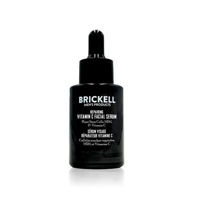 Brickell Men's Anti Aging Vitamin C Serum For Face, Repairing Night Facial Serum for Men, Natural and Organic Hyaluronic Acid Serum For Face to Diminish Wrinkles and Reduce Redness, 1 Ounce, Unscented