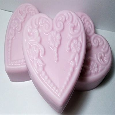 3 Heart Shaped Medium Soaps Gift Set - Assorted Pink Floral Scents Shea Butter Goat Milk Soap
