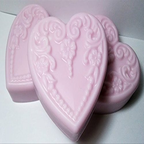 3 Heart Shaped Medium Soaps Gift Set - Assorted Pink Floral Scents Shea Butter Goat Milk Soap