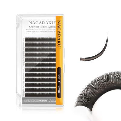 NAGARAKU Double Tips Flat Ellipse Eyelash Extensions Supplies 0.20 C curl 9mm Natural Charcoal Color Faux Mink Super Soft Split Tips Lash Individual Lashes