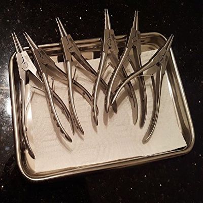 6 Body Piercing Ring Opening Pliers Forceps 6.5" Surgical Stainless Steel Professional Septum Ear Nipple Belly Nose Tongue Lip Navel Eyebrow + Free Tray
