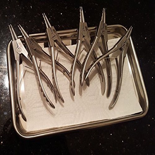 6 Body Piercing Ring Opening Pliers Forceps 6.5" Surgical Stainless Steel Professional Septum Ear Nipple Belly Nose Tongue Lip Navel Eyebrow + Free Tray