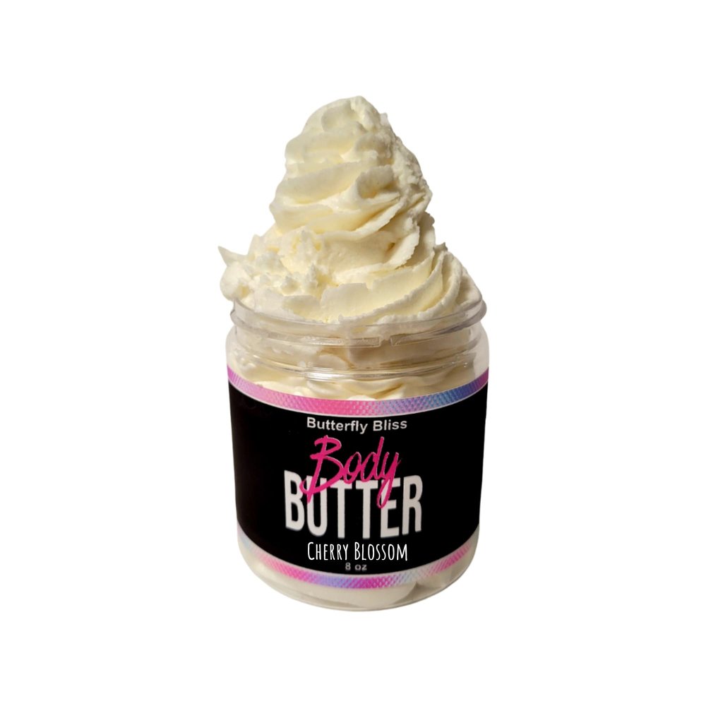 Cherry Blossom Whipped Body Butter, natural lotion, organic, 8oz jar, made with shea butter, mango butter, coconut oil, almond oil