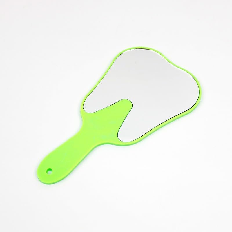 1pcs Green Color Teeth Shape Mirror Dental Gift Cosmetic Tooth Shape Cute Makeup Plastic Dental Mirrors with Handle