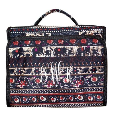 101 BEACH Hanging Toiletry Cosmetic Organizer Bag - Roll up for Storage Travel - Custom Embroidery Available (Elephant Tapestry - Embroidered Monogram)