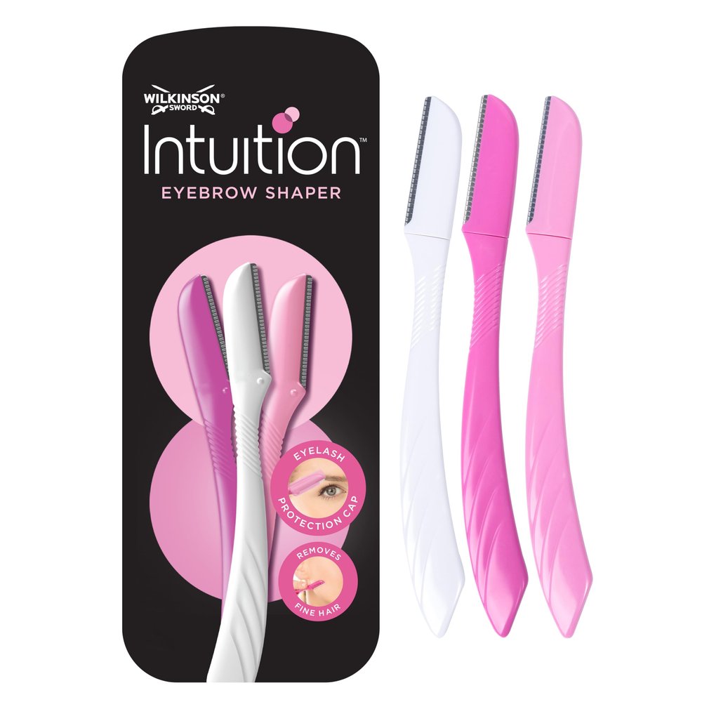 Wilkinson Sword - Intuition Eyebrow Shaper | Facial Hair Remover and Trimmer | Exfoliating Dermaplaning Tool | 3 x Disposable Razors