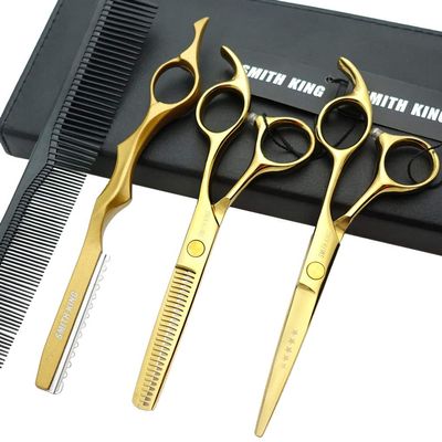 5.5 Inches Hair Cutting Scissors Set with Razor Combs Lether Scissors Case,Hair Cutting Shears Hair Thinning Shears for Personal and Professional (Gold)