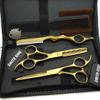 5.5 Inches Hair Cutting Scissors Set with Razor Combs Lether Scissors Case,Hair Cutting Shears Hair Thinning Shears for Personal and Professional (Gold) view 2