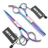 5.5 Inches Hair Cutting Scissors Set with Razor Combs Lether Scissors Case,Hair Cutting Shears Hair Thinning Shears for Personal and Professional (Raibow) view 3