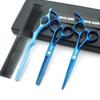 5.5 Inches Hair Cutting Scissors Set with Razor Combs Lether Scissors Case,Hair Cutting Shears Hair Thinning Shears for Personal and Professional (Blue) view 1