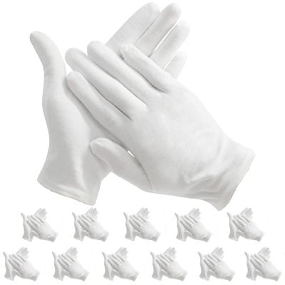 Maydahui 12 Pair White Cotton Gloves 9 inch Extra Large Size for Cosmetic Moisturizing Coin Jewelry Inspection Performance Driving Watch Repair Work Lining