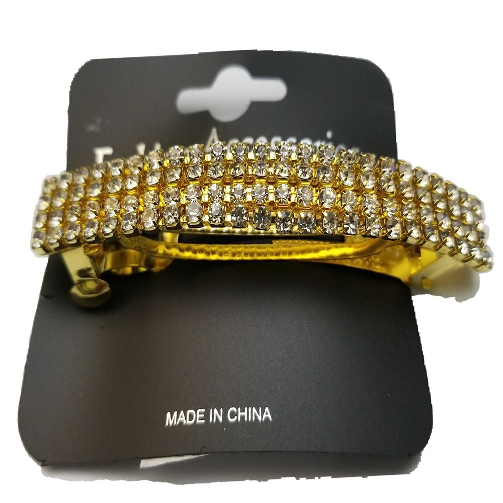 Bling Gold and Silver Plated Crystal Hairpin 4 Row Rhinestone Hair Barrette Clip Hair Accessories (GOLD)