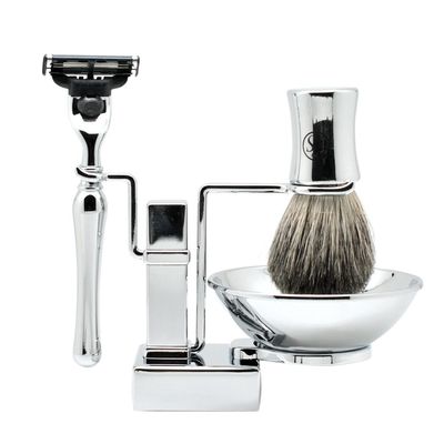 4 In 1 Shaving Set Shaving Kit Include Badger Hair Shaving Brush Shaving Bowl 3 Blade Razor And Metal Stand