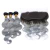 Cloud Hair Brazilian Body Wave Hair Wefts 3Pcs With Ear To Ear Frontal Ombre Color 1B Grey Human Hair 3Bundles With Top Lace Frontal Free Middle Three Part (22 24 26+20 inch frontal) view 2