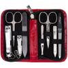 3 Swords Germany - brand quality 8 piece manicure pedicure grooming kit set synthetic leather case red ostrich - Made in Germany view 1