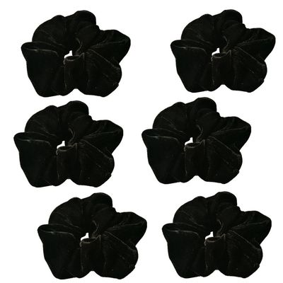 6 Pcs Black Color Large Size Velvet Scrunchies for Women Hair Elastic Bands