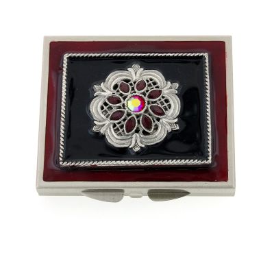 1928 Jewelry Classico Floreale Red Crystal Square Compact Mirror