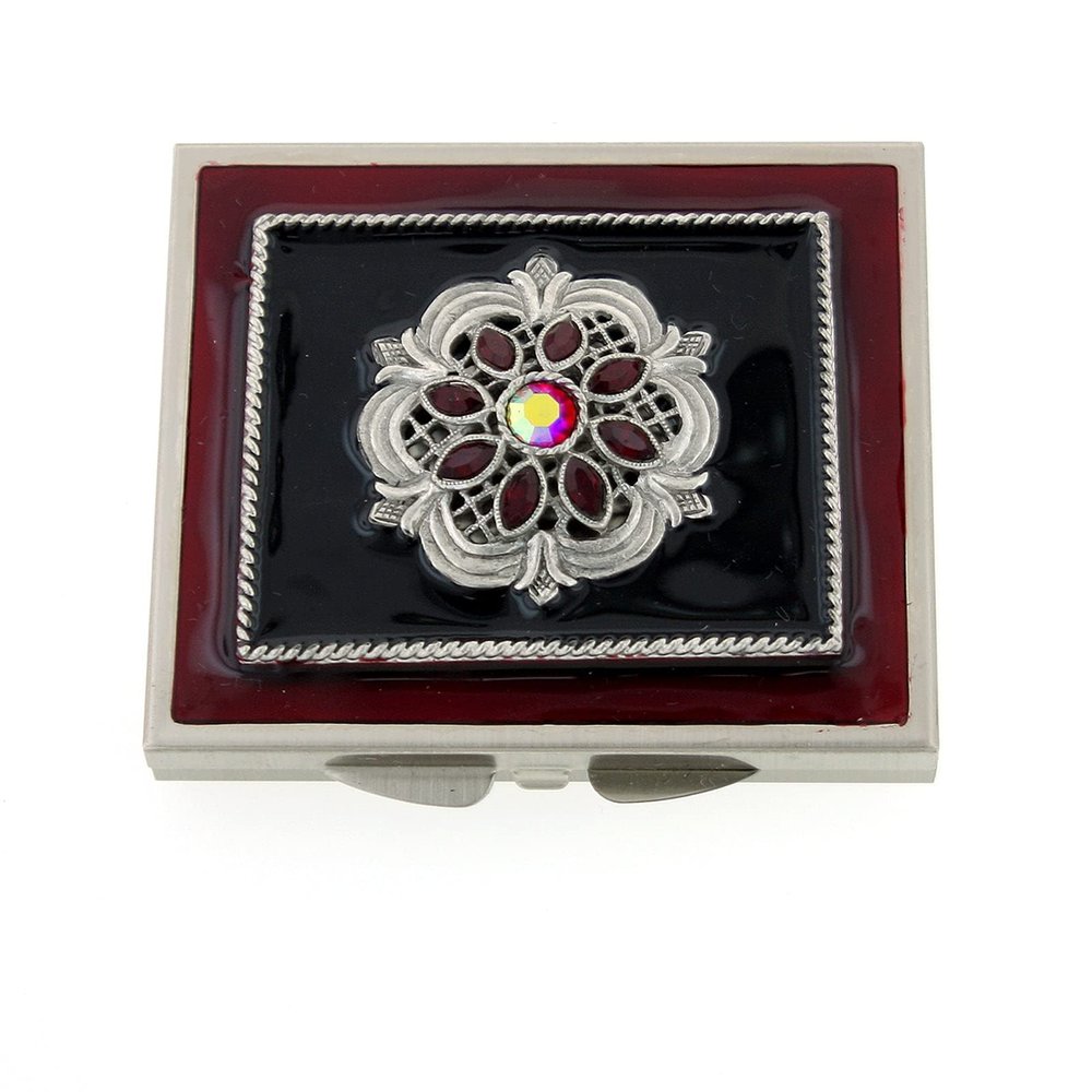 1928 Jewelry Classico Floreale Red Crystal Square Compact Mirror