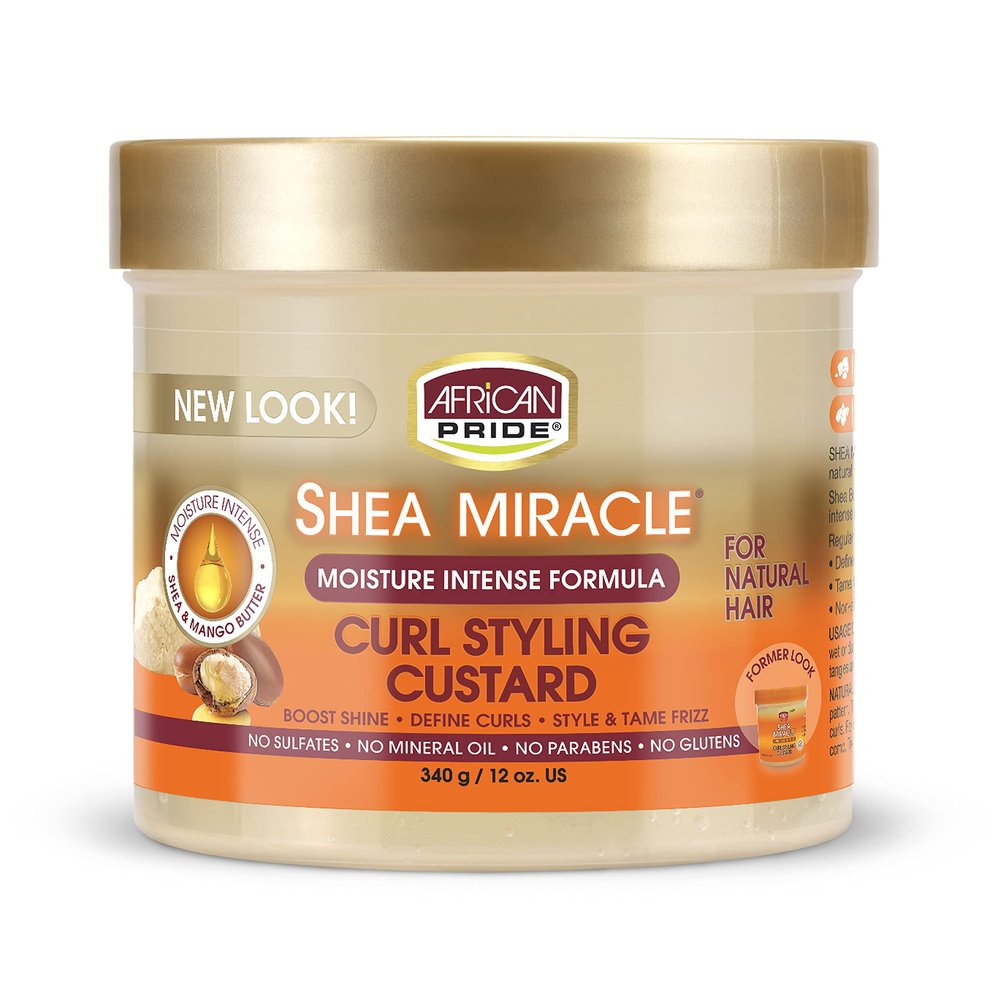 African Pride Shea Miracle Curl Styling Custard - Contains Shea & African Mango Butter to Define Curls & Coils & Tame Hair Frizz, 12 Oz