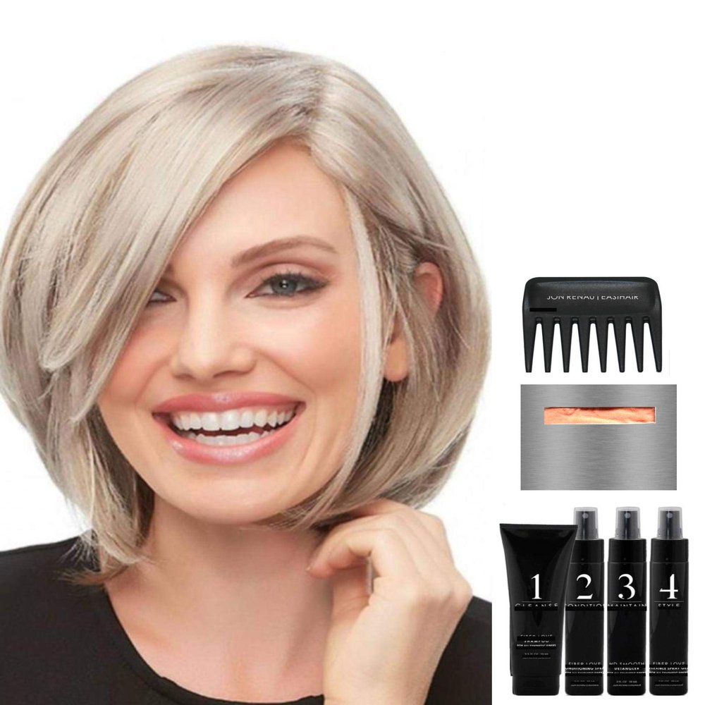 Bundle - 8 items: Kristi Wig by Jon Renau, Christy's Wigs Q & A Booklet, 2oz Travel Size Wig Shampoo, Conditioning Spray, Flexible Spray, HD Smooth, Wide Tooth Comb & Wig Cap - Color: 14/26S10