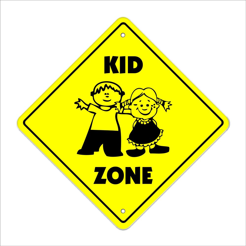 Kid Crossing Sign Zone Xing | Indoor/Outdoor | 14" Tall Children Child Play Slow be Safe Caution