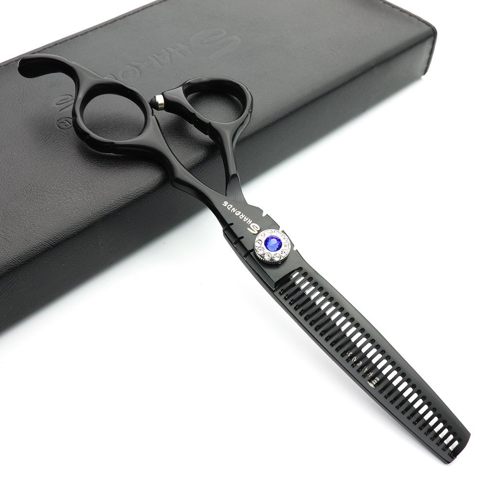 6 inch hairdressing scissors 440C steel hairdressing cutting scissors+thinning scissors (black) (Thinning Scissors)