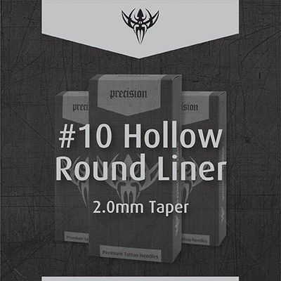 Precision Needles, Tattoo Needles #10 (0.30mm) Hollow Point Round Liner 2.5mm Taper, 11 Point Model 1011HRLB, Box of 50