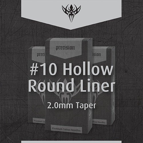 Precision Needles, Tattoo Needles #10 (0.30mm) Hollow Point Round Liner 2.5mm Taper, 11 Point Model 1011HRLB, Box of 50