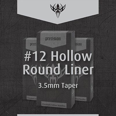 #12 Hollow Round Liner 3.5mm Taper Precision Tattoo Needles - Box of 50