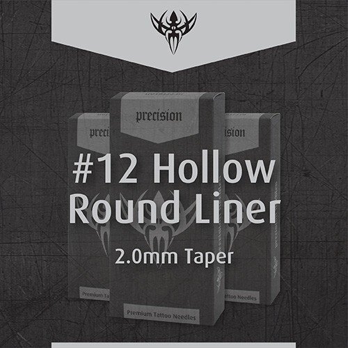 Precision Needles, Tattoo Needles #12 (0.35mm) Hollow Round Liner 2.5mm Taper, 11 Point Model 1211HRLB, Box of 50