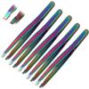 AAPROTOOLS SET OF 5 MULTI TITANIUM COLOR RAINBOW EYEBROW TWEEZERS SLANT TIP STAINLESS STEEL A+ QUALITY view 1