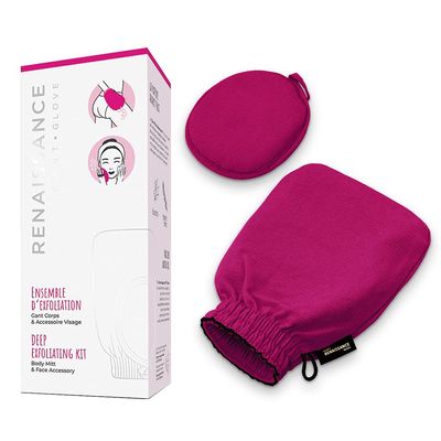Renaissance Glove a body Exfoliating Mitt with face scrubbing accessory by Daniele Henkel Vegan more effective & resistant than a loofah, brush or scrub sponge bath -100% natural (Royal Magenta)