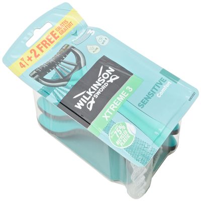 Wilkinson Sword Xtreme 3 Sensitive Disposable Razors, Pack of 6
