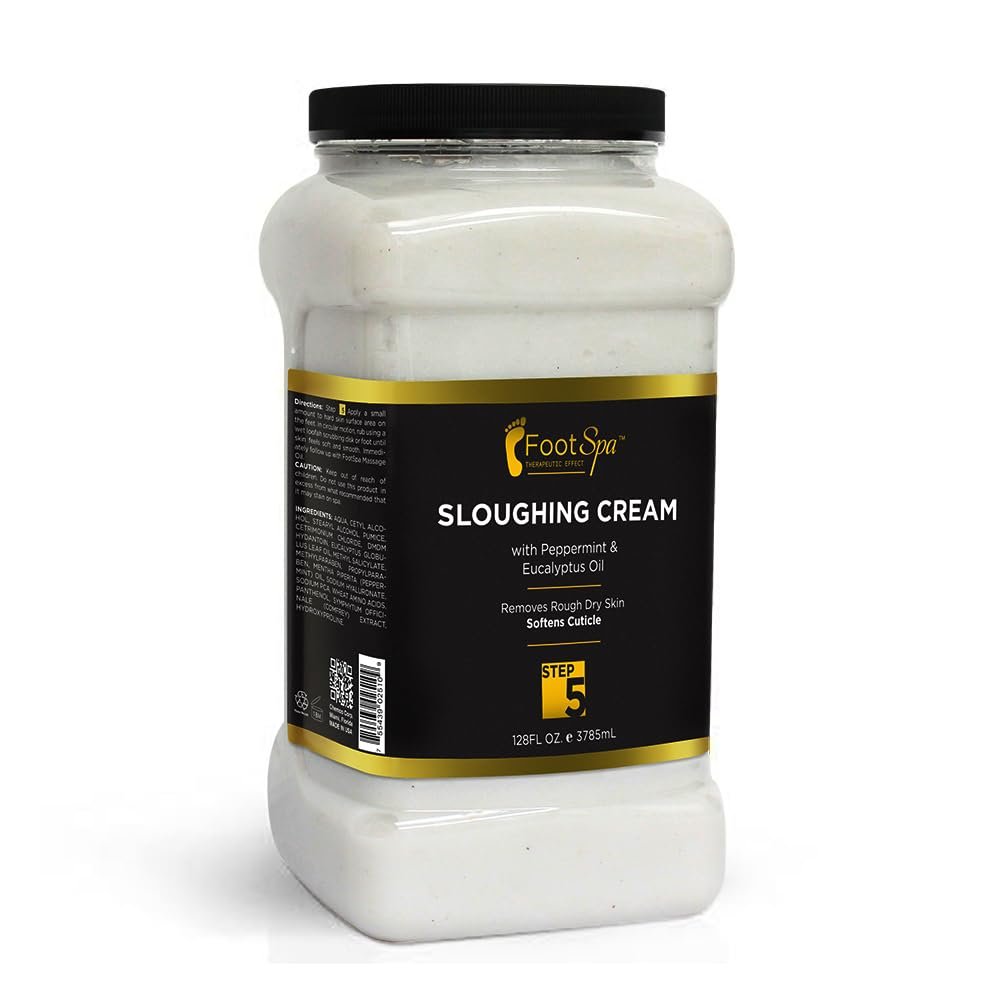 FootSpa - Foot Cream, Sloughing Lotion, Peppermint and Eucalyptus Oil, 128 Oz - Pedicure Massage Foot Care for Dry Cracked Feet, Scrub Gently, Exfoliating