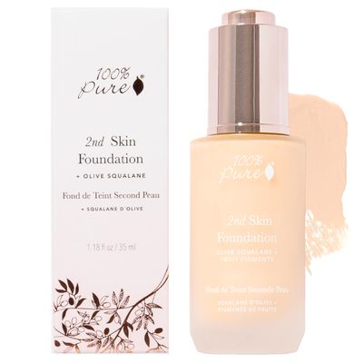 100% PURE 2nd Skin Lightweight Serum Foundation Anti-Aging Face Makeup - Blendable Coverage Liquid Hydration Boost for Soft Plumped Up Glow, Vegan Shade 3 (Warm w/Yellow Undertone) - 1.18 Fl Oz