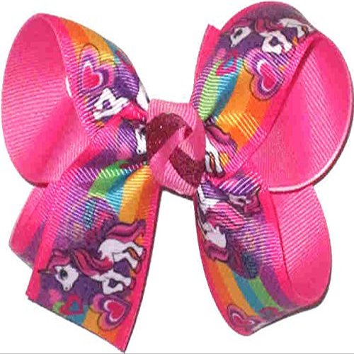 OV-2490M Medium Hair Bow Unicorn Print over Raspberry Rose