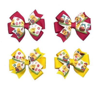 Easter Chick Toddler Hair Bow Set (Yellow or Pink)