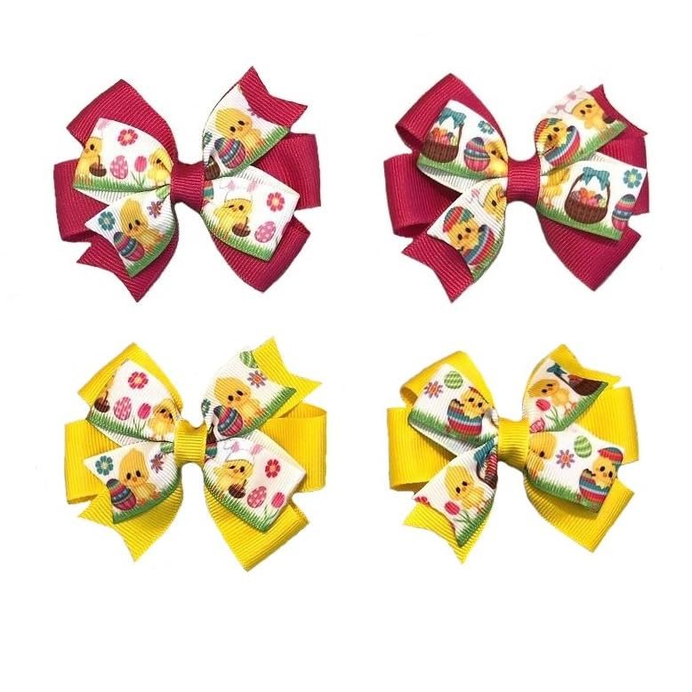 Easter Chick Toddler Hair Bow Set (Yellow or Pink)