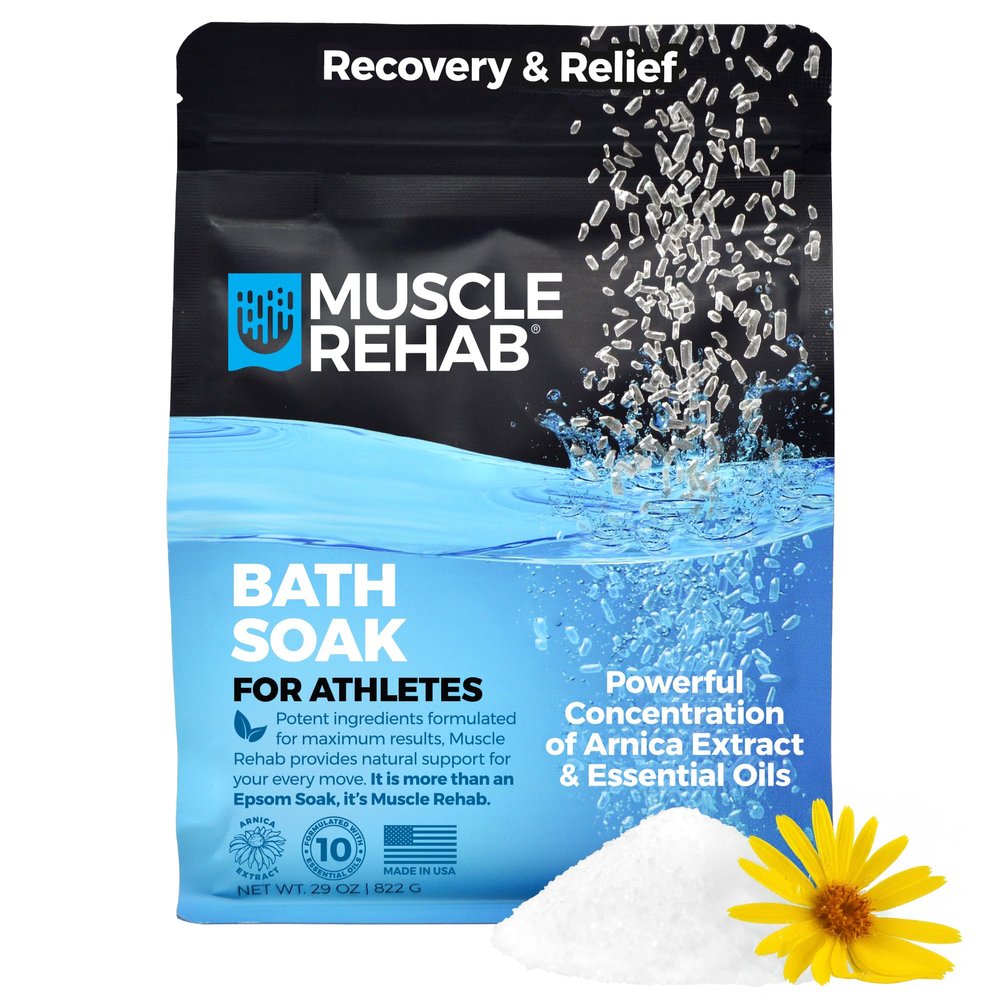 Muscle Rehab Recovery Soak | Epsom Salt with Arnica & Turmeric for Faster Muscle Recovery & Joint Comfort |Cooling Mints | Fast-Dissolving, Non-Staining, Made in USA | 29 oz