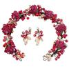 YAOSEN Floral Headband Earrings Set Hair Wreath Flower Garland Crown with Ribbon (Wine) view 1