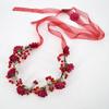 YAOSEN Floral Headband Earrings Set Hair Wreath Flower Garland Crown with Ribbon (Wine) view 3