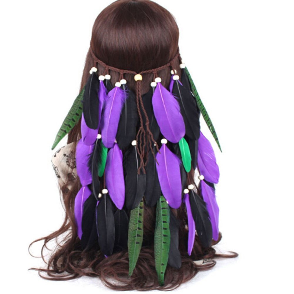 Bohemian Tassels Headband Hairband Hair Hoop Headwear Handmade Indian Fascinator Feather Headband Hair Bands Headdress Hair Accessories for Women Lady Girls (Style 05)