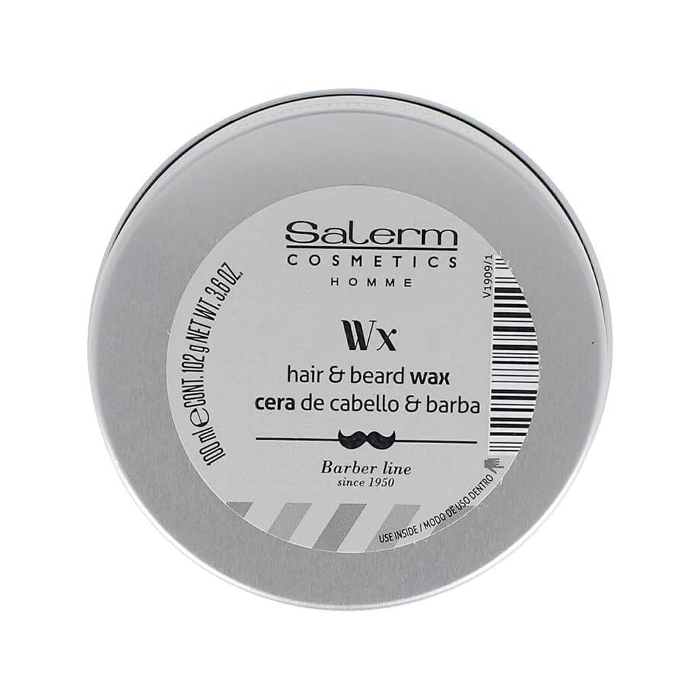 SALERM - Men's Hair Wax - Homme Barber Line - 100 ml - for Hair, Beard, and Mustache - Strong Hold and Medium Shine - with Hydrating Actives - Keeps Style Longer