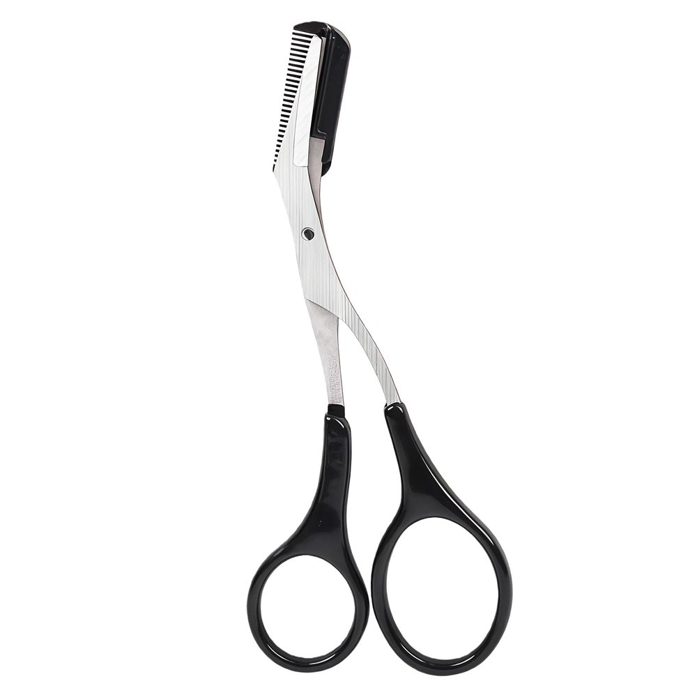 ericotry Professional Precision Eyebrow Trimmer Scissors Scissors with Comb and Non Slip Finger Grips Black Silver Tone for Men Women Hair Removal Grooming Shaping Black