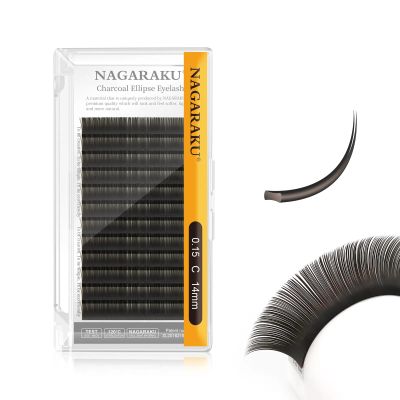 NAGARAKU Double Tips Flat Ellipse Eyelash Extensions Supplies 0.15 C curl 14mm Natural Charcoal Color Faux Mink Super Soft Split Tips Lash Individual Lashes