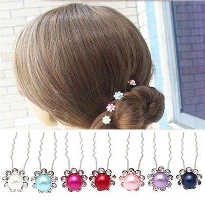 20 Pcs Wedding Bridal Imitation Pearls Crystal Rhinestone U Shaped Flower Hair Pins Clips - Women Hair Jewelry Accessories (Colorful)