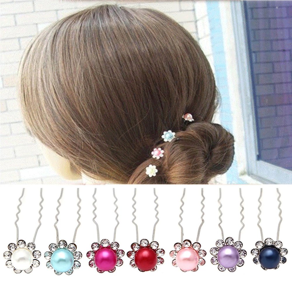 20 Pcs Wedding Bridal Imitation Pearls Crystal Rhinestone U Shaped Flower Hair Pins Clips - Women Hair Jewelry Accessories (Colorful)