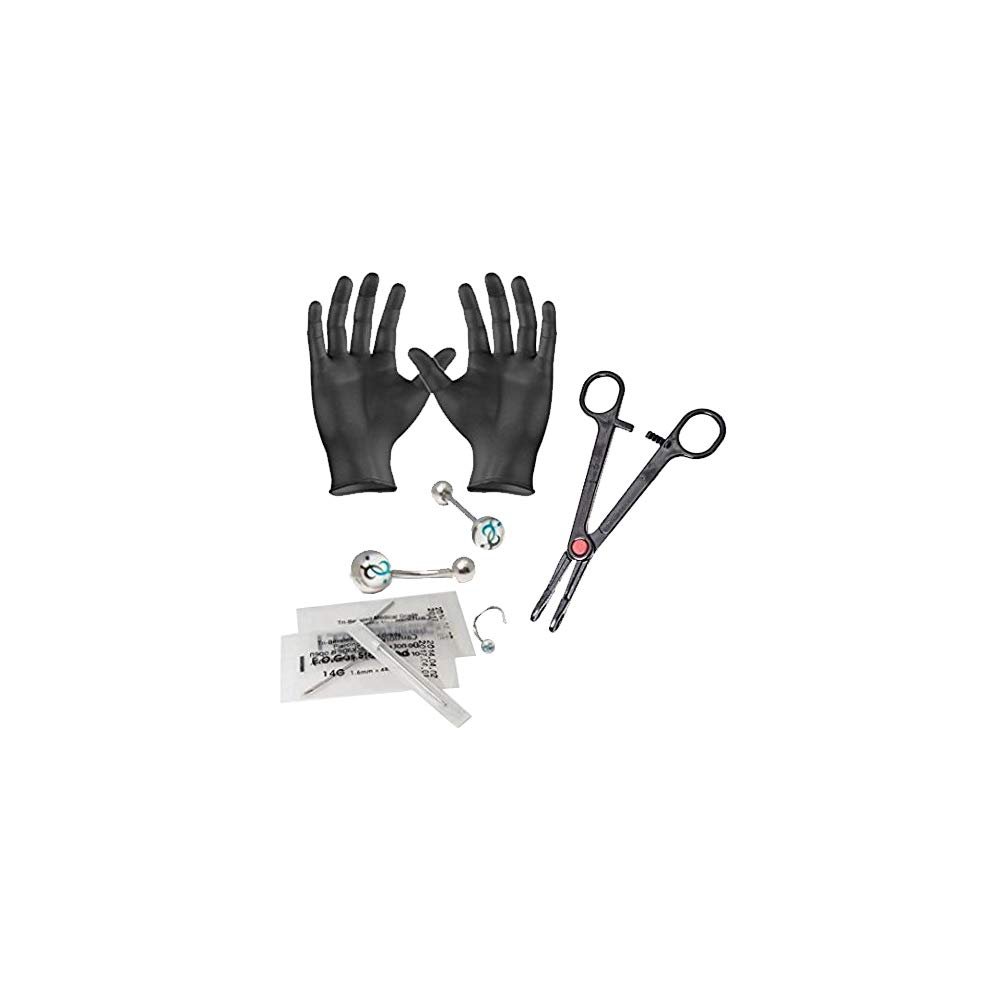 BodyJewelryOnline Unisex Body Piercing Kit, Curved Barbells, Gauge Jewelry, Catheter Hollow Needles, Hypoallergenic Supplies, 14G, 20G, Pack Of 8