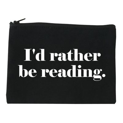 Id Rather Be Reading Book Lover Cosmetic Makeup Bag Black Medium